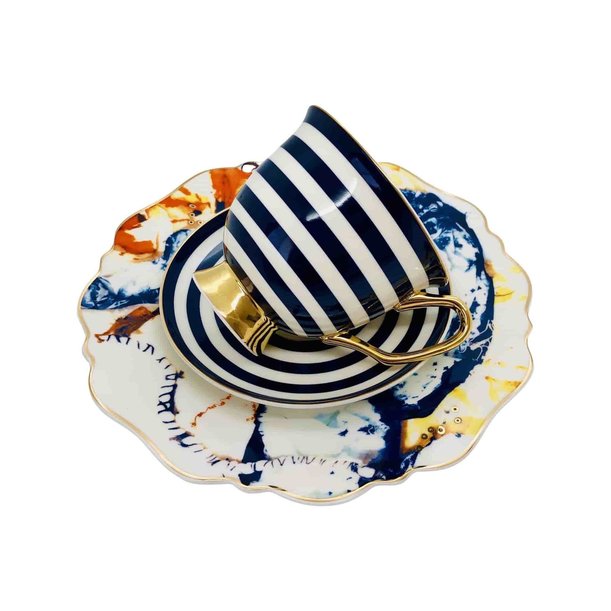 Beautifully Gifted TEAWARE NAVY STRIPE TEACUP and SAUCER XL- 375ML
