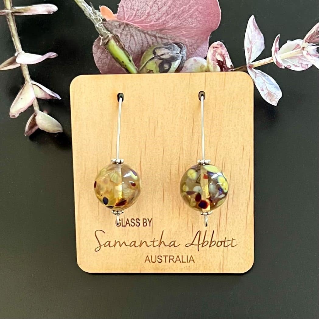 Beautifully Gifted Earrings Amber UP-CYCLED GLASS HOOK DROPS