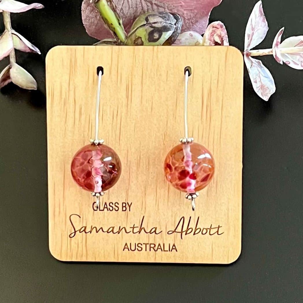 Beautifully Gifted Earrings Cranberry UP-CYCLED GLASS HOOK DROPS