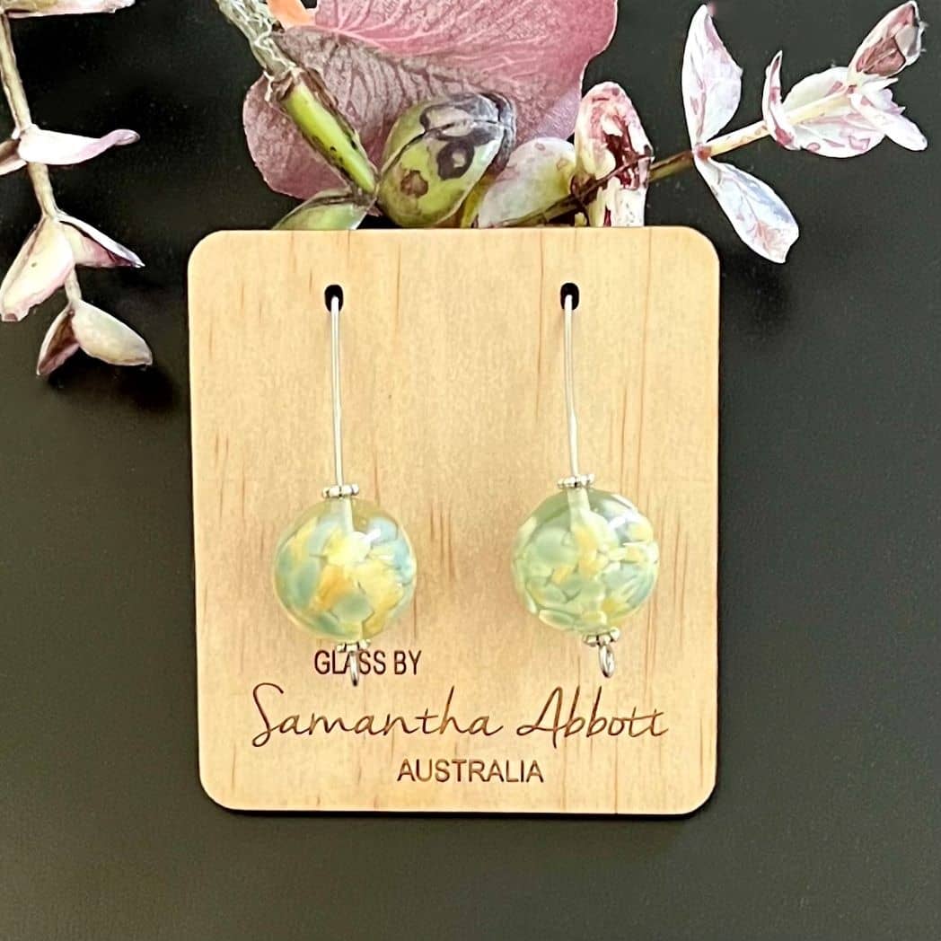Beautifully Gifted Earrings Sage UP-CYCLED GLASS HOOK DROPS