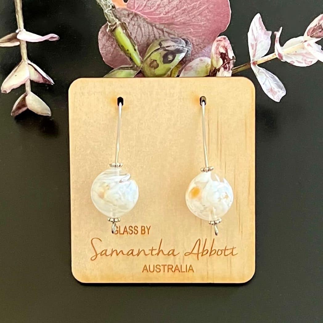 Beautifully Gifted Earrings Seashell UP-CYCLED GLASS HOOK DROPS