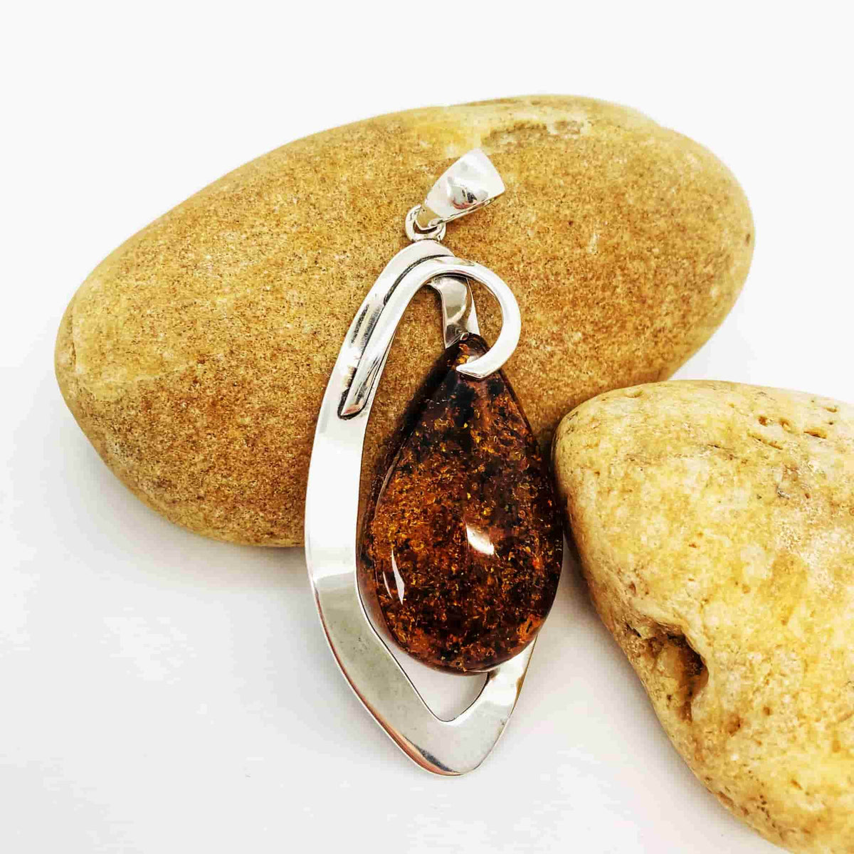 Beautifully Gifted Amber Pendant CLASSIC COGNAC AMBER and silver pendant