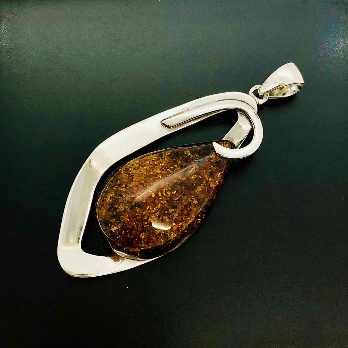 Beautifully Gifted Amber Pendant CLASSIC COGNAC AMBER and silver pendant