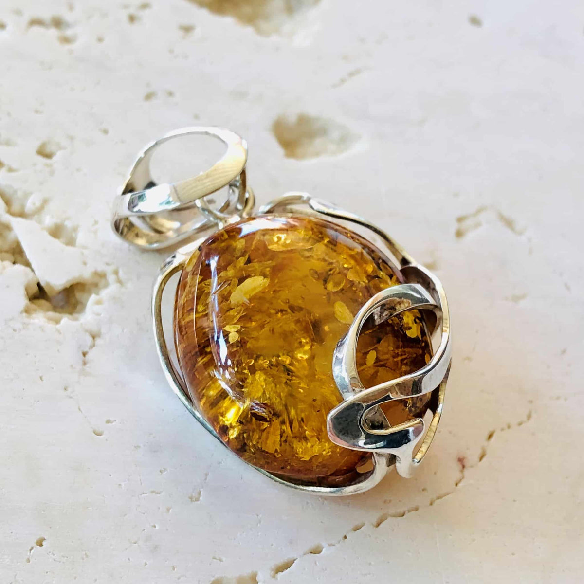 Beautifully Gifted Amber pendant MODERN BALTIC AMBER and silver pendant