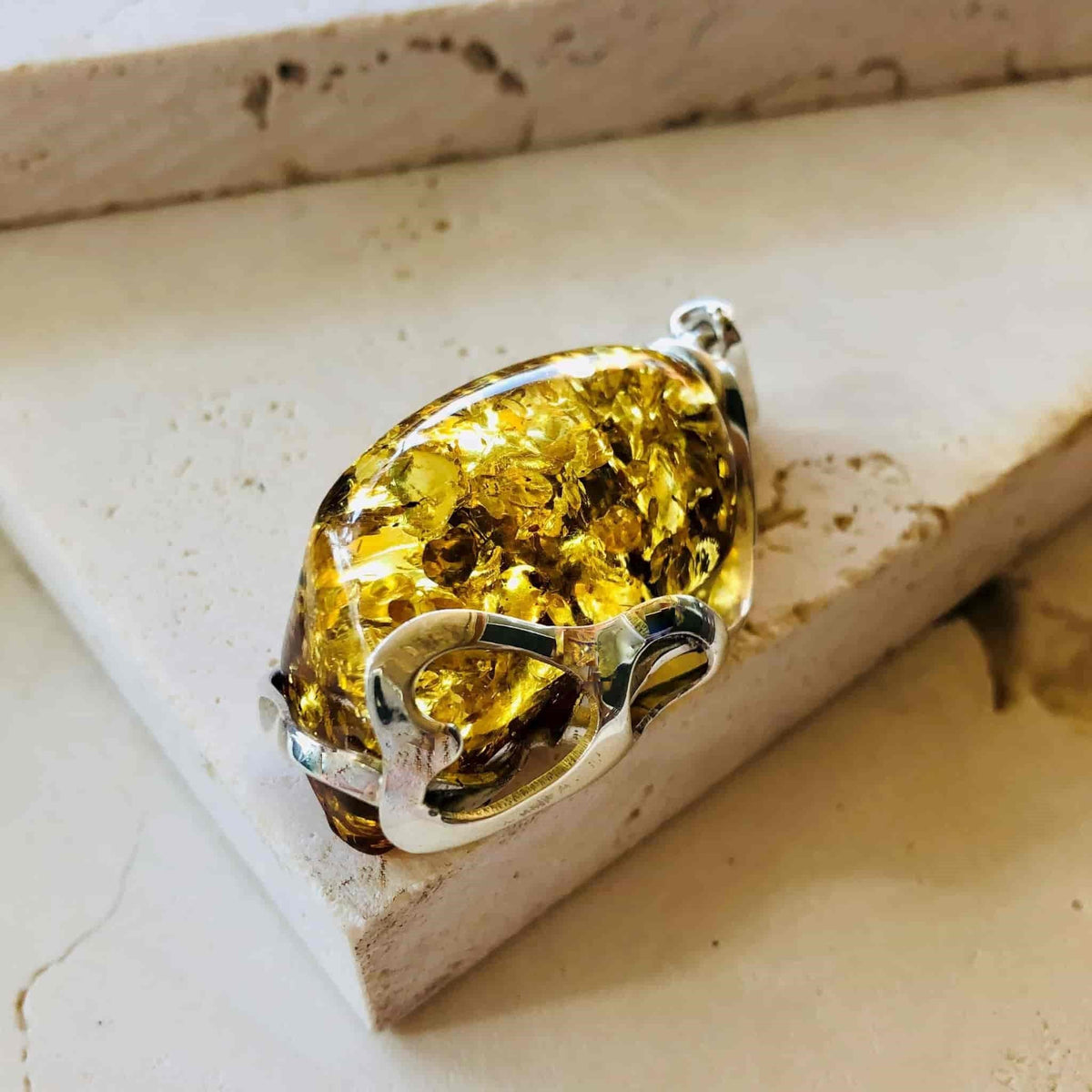 Beautifully Gifted Amber Pendant SHIMMERY BALTIC AMBER and silver pendant