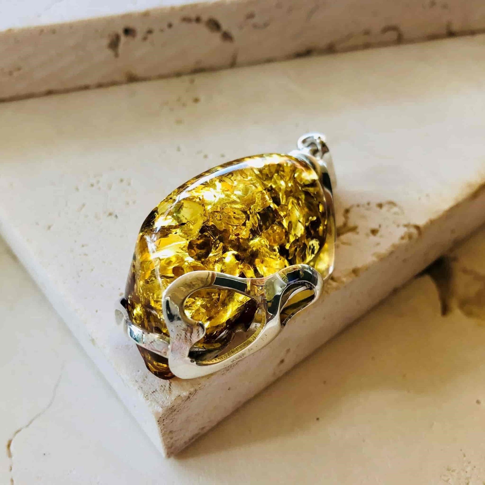 Beautifully Gifted Amber Pendant SHIMMERY BALTIC AMBER and silver pendant