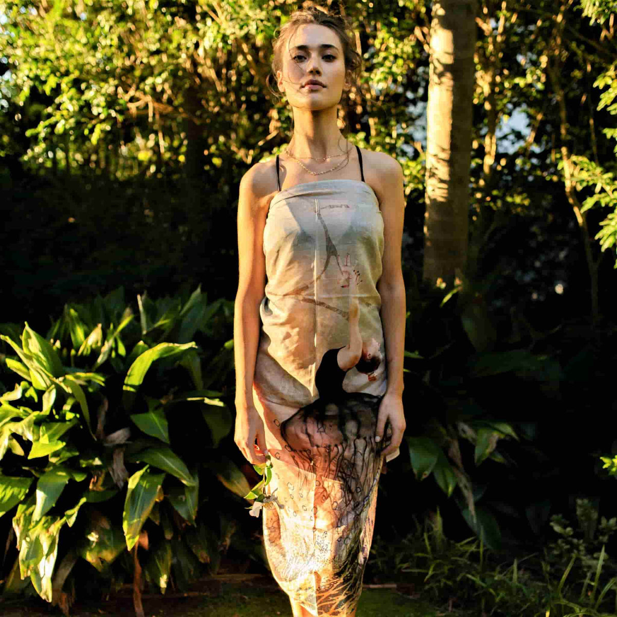 Break Free silk cotton sarong wrap worn at the resort.